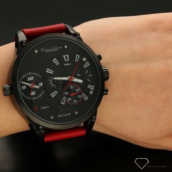 Zegarek męski BRUNO CALVANI na czerwonym pasku BC1381 BLACK CZARNA TARCZA. Zegarek męski Bruno Calvani na czerwonym pasku wyposażony jest w kwarcowy mechanizm, zasilany za pomocą baterii (1).jpg